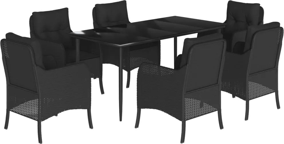 vidaXL Set mobilier de grădină cu perne, 7 piese, negru, poliratan