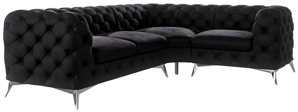 Colțar negru cu tapițerie din catifea (cu colț pe partea dreaptă/în formă de ”L”) Chelsea – Ropez