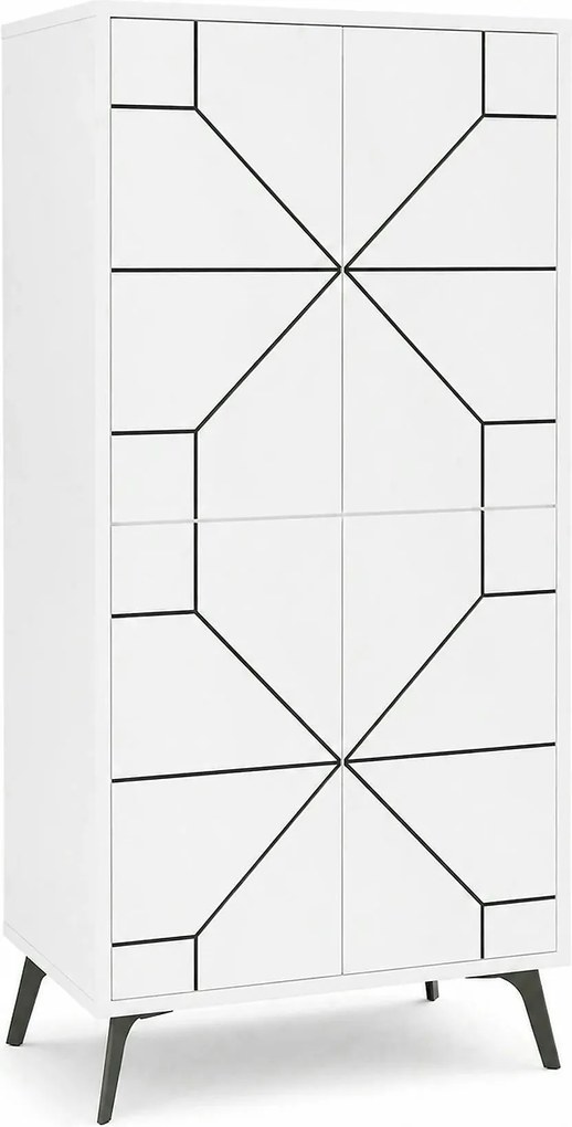 Dulap DUNE, alb/negru, PAL melaminat, cu 4 usi, 63x36x136 cm