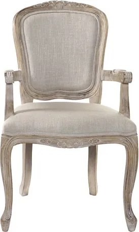 Scaun cu brațe dining Louis XV din lemn sculptat tapițat cu stofă bej, 57×57×94 cm, „Versailles"