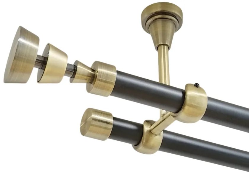 Galerie dubla afina fara inele prindere tavan 19/19 mm negru aur antic (Alege marime: 320 cm)
