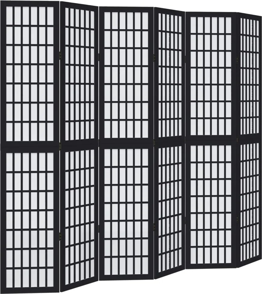 vidaXL Paravan de cameră cu 6 panouri, negru, lemn masiv paulownia