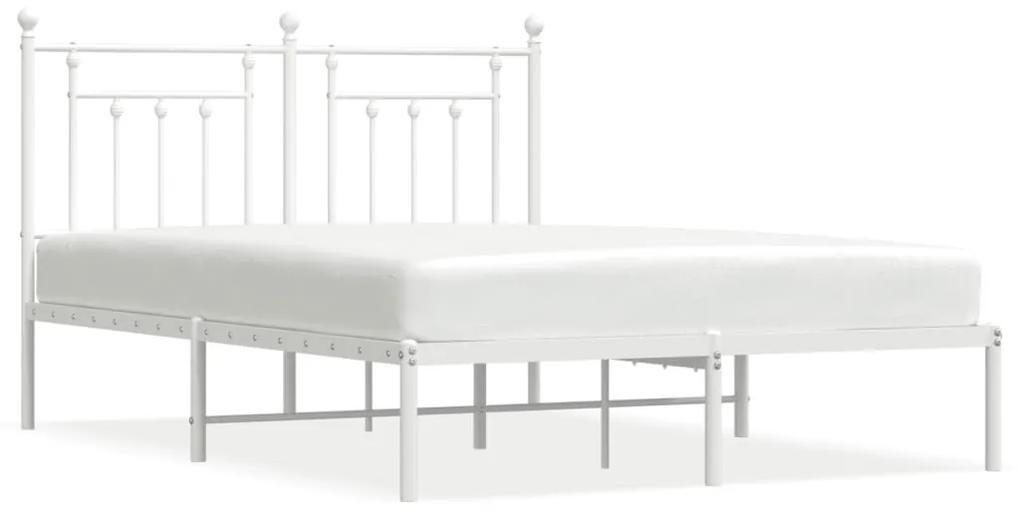 353588 vidaXL Cadru de pat metalic cu tăblie, alb, 150x200 cm