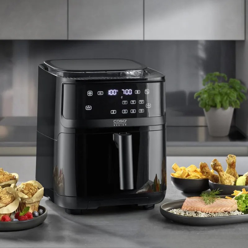 Friteuza cu aer cald si abur Caso AirFry & Steam 700, 1700 W, 7 l, 10 programe, 60-200°C, Timer, Fereastra, Alarma, Negru