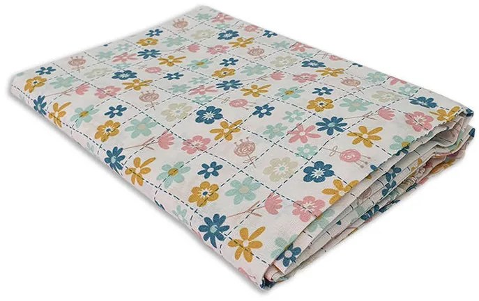 Cearceaf cu elastic patut bebelus 60x85 cm imprimat cu Floricele jucause