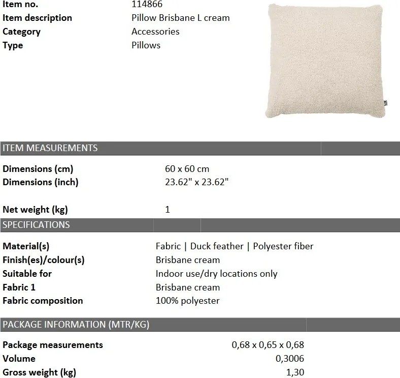 Perna decorativa LUX 60x60cm, Brisbane Cream L 114866 HZ