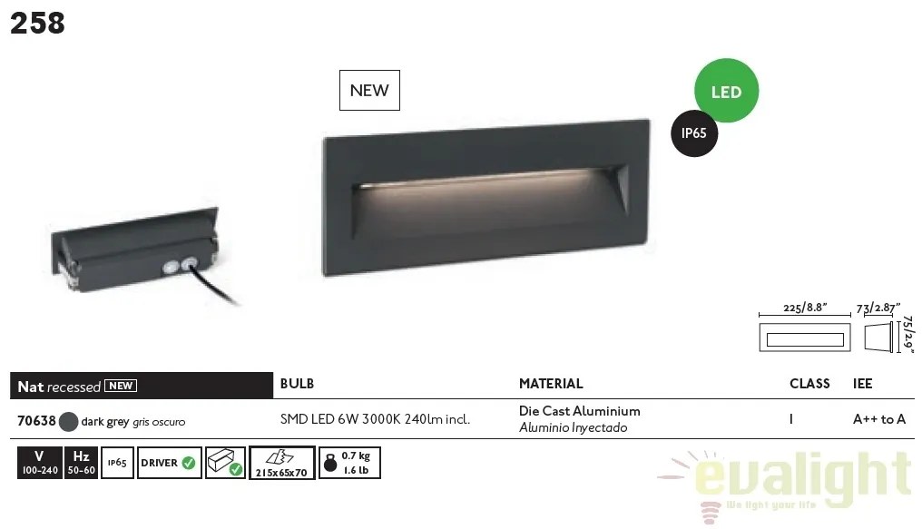 Spot LED incastrabil de exterior cu protectie IP65 NAT gri 70638