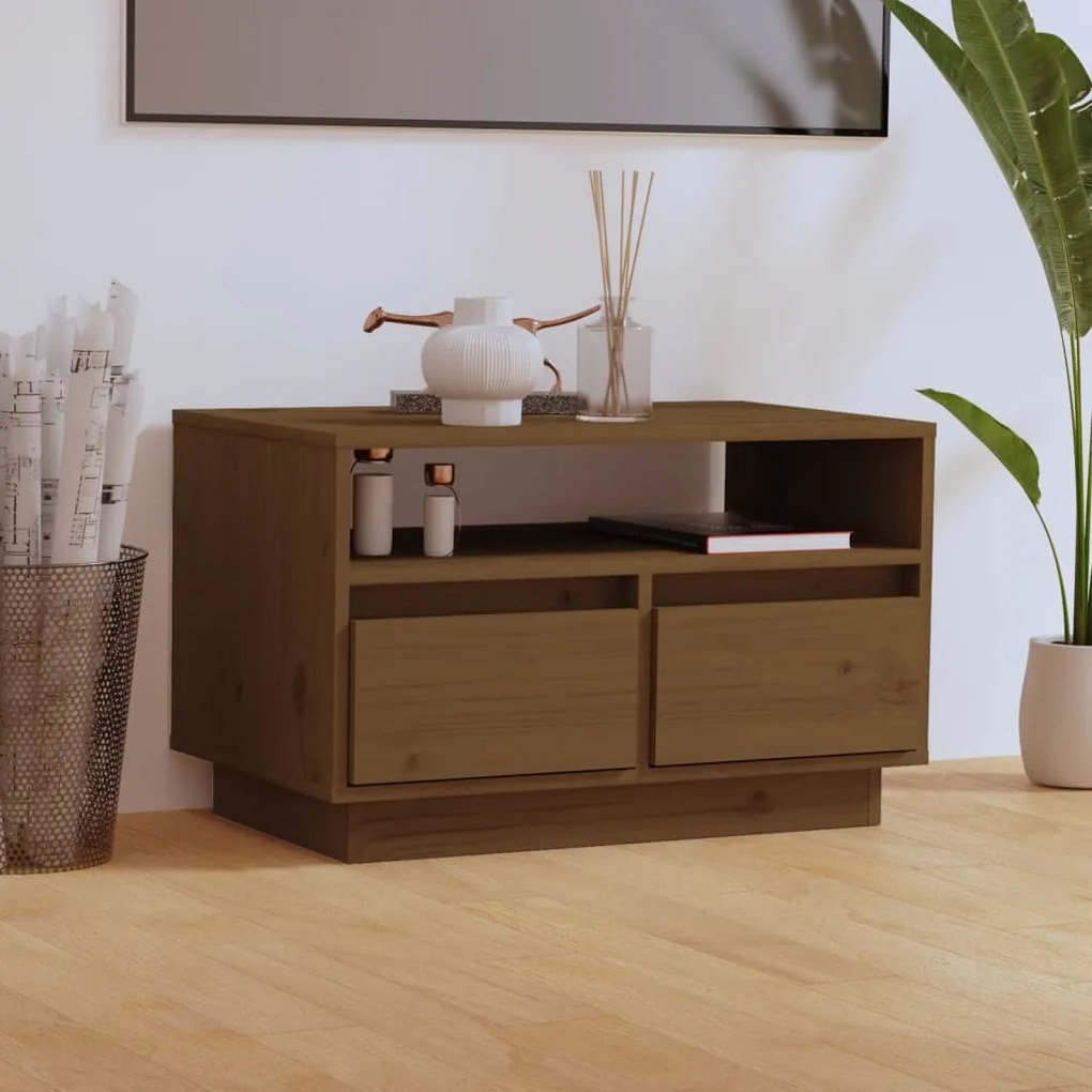 vidaXL Comodă TV, maro miere, 60x35x37 cm, lemn masiv de pin