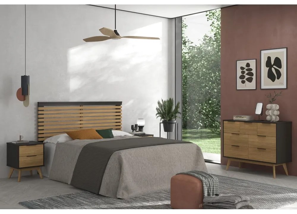 Comodă negru/natural joasă din lemn de pin 120x83 cm Lavis – Marckeric