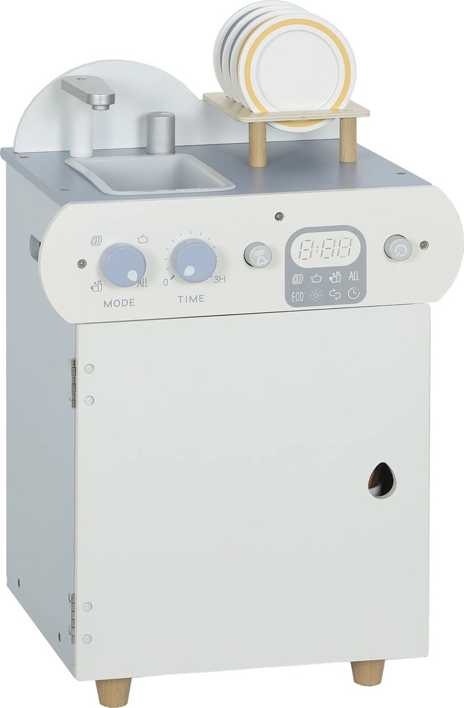 AIYAPLAY Set bucătărie cu chiuvetă, mașină de spălat vase din lemn pentru copii, 32 piese accesorii, MDF, pentru copii de la 3 ani, albastru deschis | Aosom Romania