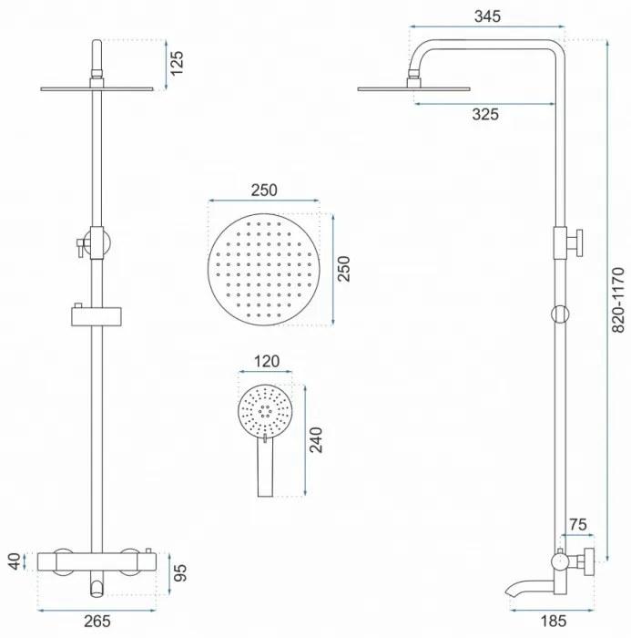 Baterie pentru dus Lungo gold reglabila - H82 cm