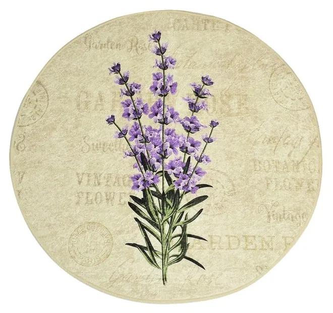 Covoraș de baie Foutastic Circle Vintage, ø 100 cm, motive florale, violet
