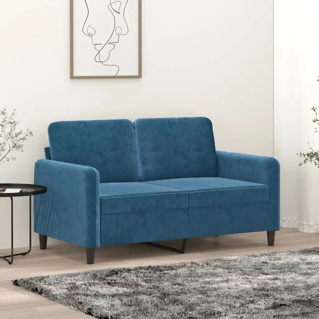 vidaXL Canapea cu 2 locuri, albastru, 120 cm, catifea