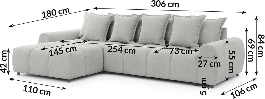 Colțar gri deschis (cu colț pe partea stângă/cu șezlong) Albane – Ropez