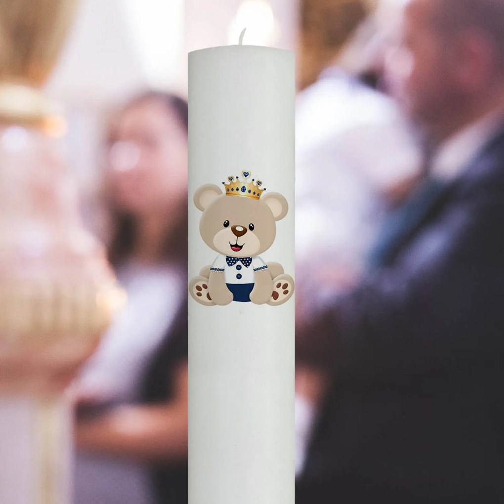 Lumanare Botez Ursulet cu coronita 4,5 cm, 50 cm
