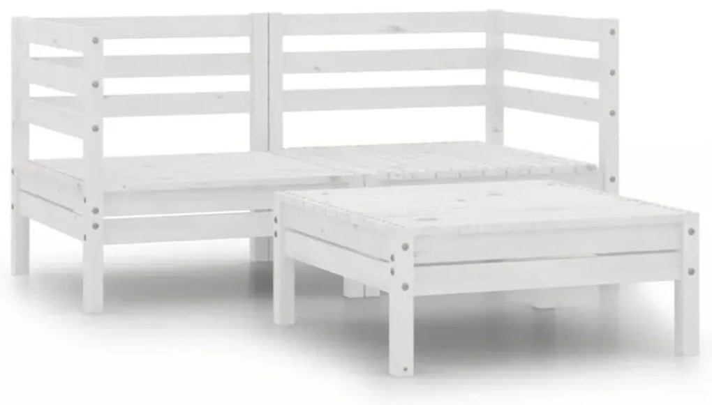 vidaXL Set mobilier de grădină, 3 piese, alb, lemn masiv de pin