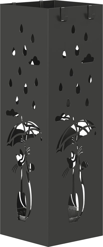 HOMCOM Suport de Umbrele Pătrat din Metal pentru Intrare, Suport Autoportant cu Tavă Detașabilă și 4 Cârlige, pentru Interior și Exterior, 15.5x15.5x49 cm, Negru | Aosom Romania