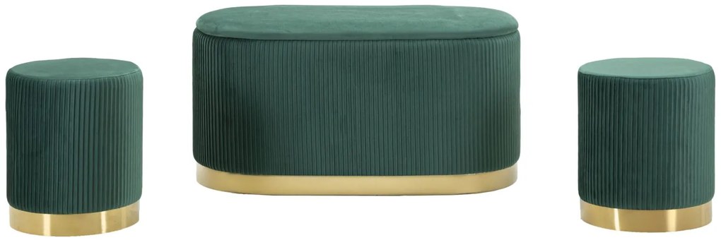 Mauro Ferretti Banca Cu Depozitare Și Taburet Shopy Green Set 3 Bucăți Cm 80X37X42-29X33 | Aosom Romania