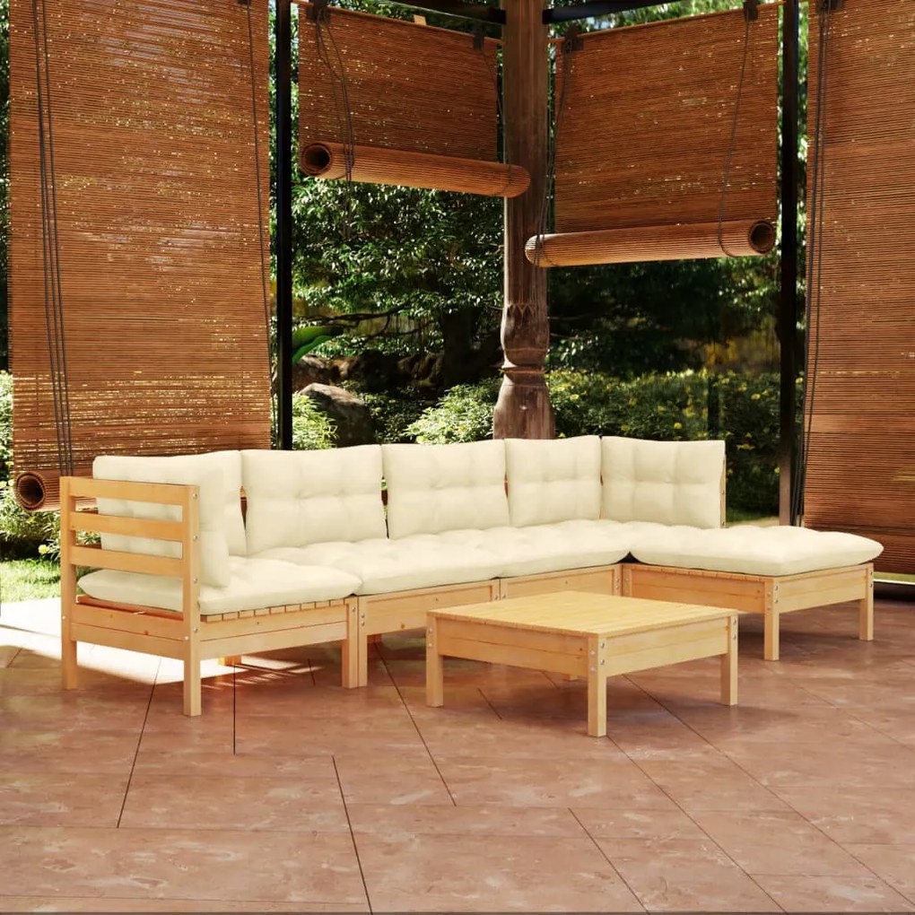 3096364 vidaXL Set mobilier grădină cu perne crem, 6 piese, lemn masiv de pin