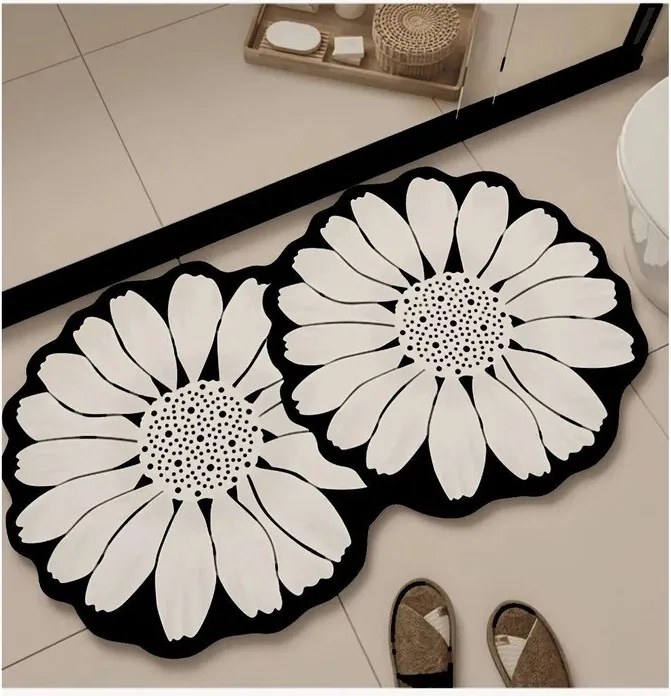 Covoraș de baie negru/crem 70x120 cm Flor Extrana – Foutastic