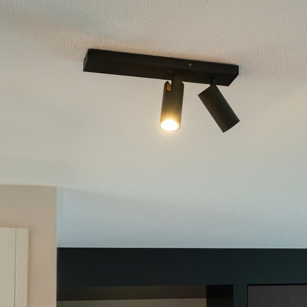 Spot de tavan inteligent negru cu 2 lumini reglabile, inclusiv 2 Wifi GU10 50mm - Renna
