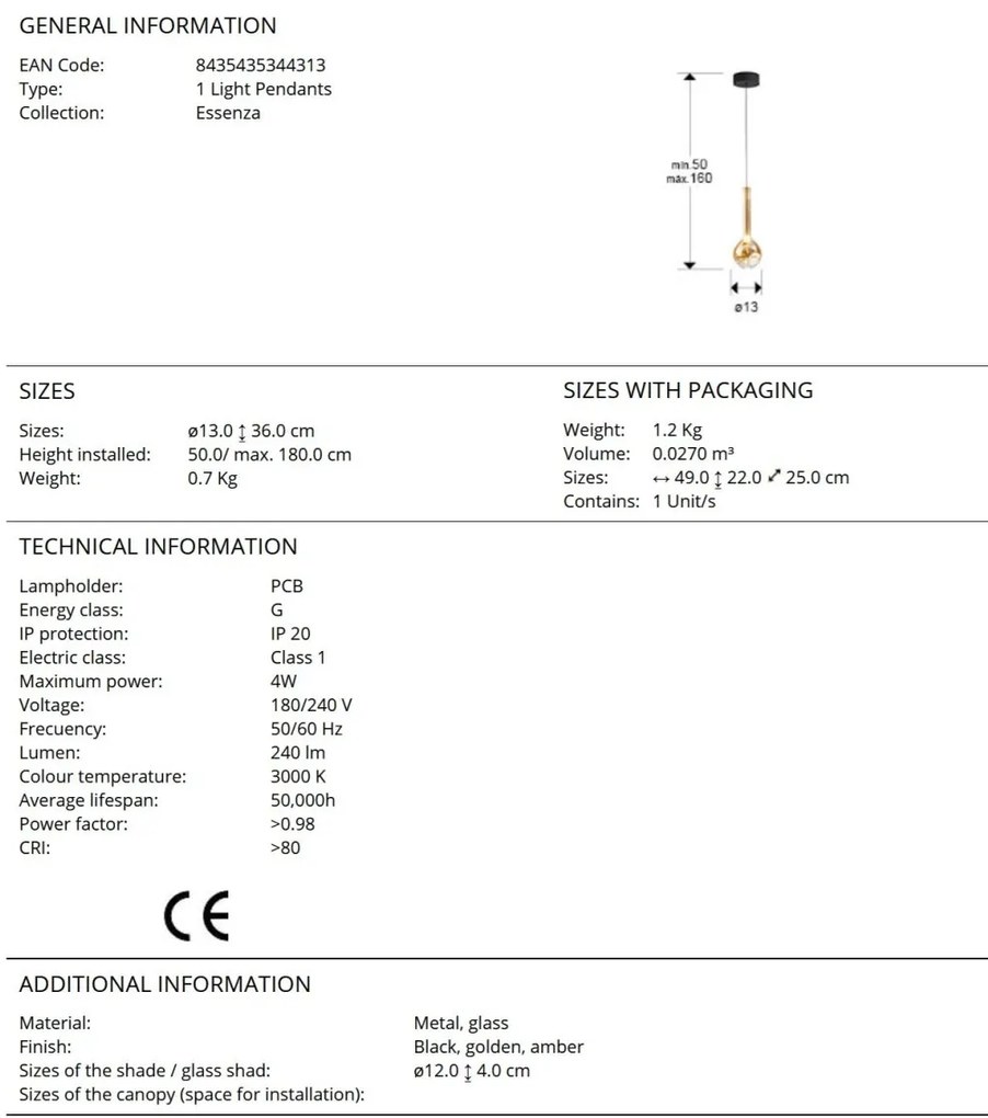 Pendul LED design modern Essenza negru, auriu