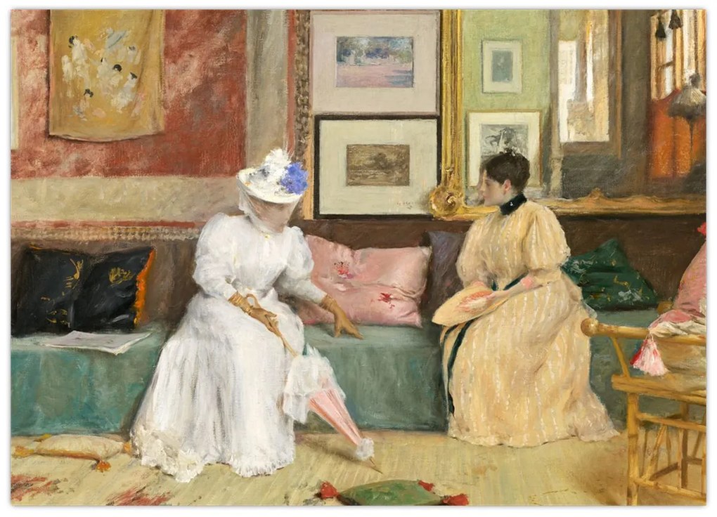 Tablou pe sticlă - William Merritt Chase, A Friendly Call, reproducere (70x50 cm)