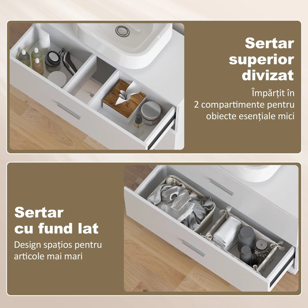 HOMCOM Dulap Sottolavabo pentru Baie cu 2 Sertare, Dulap Modern și Economisitor de Spațiu, 80x30x60 cm, Alb | Aosom Romania