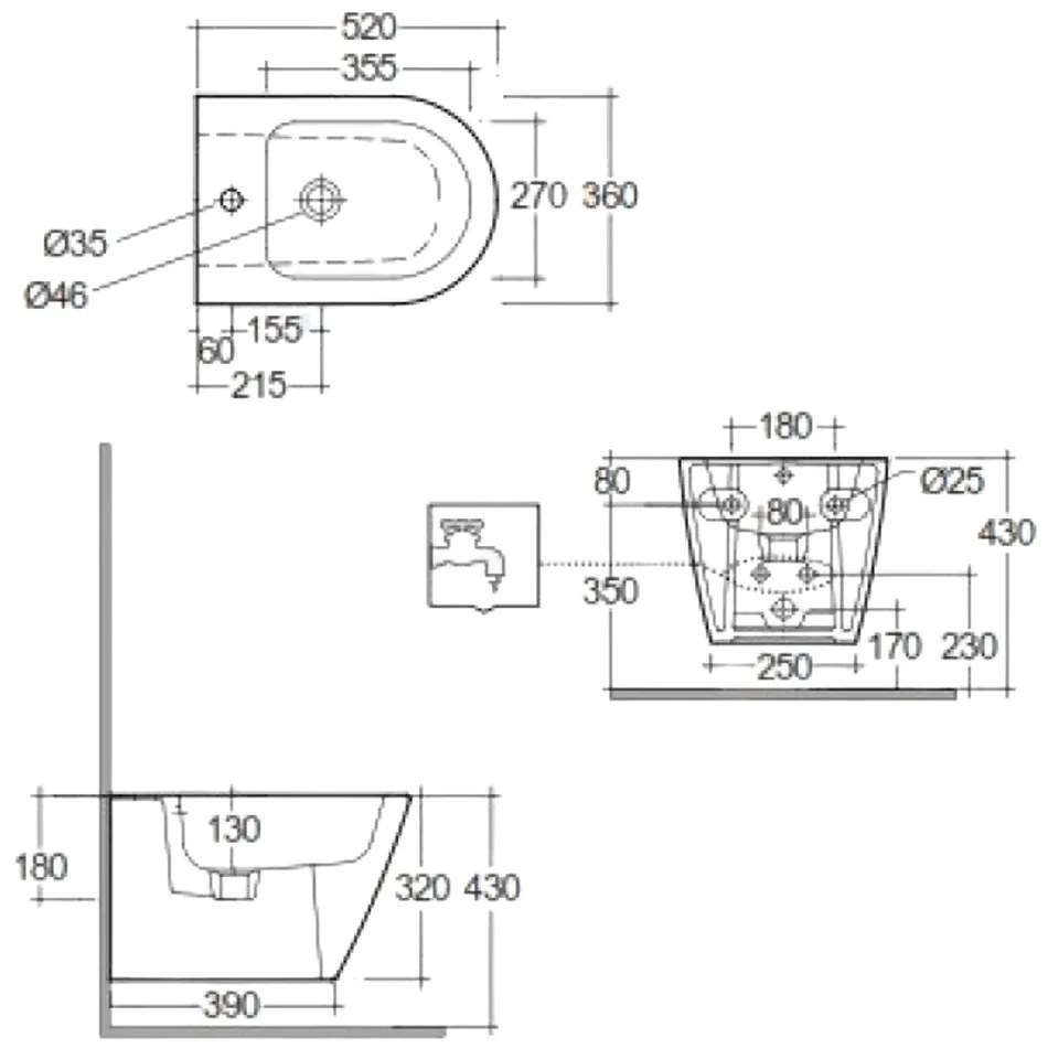 Bideu suspendat alb lucios Rak Resort