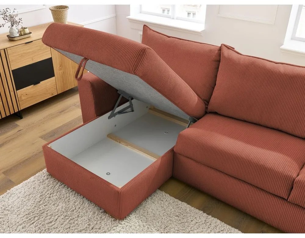 Colțar cărămiziu extensibil cu tapițerie din catifea reiată (cu colț variabil) Augustin – Bobochic Paris