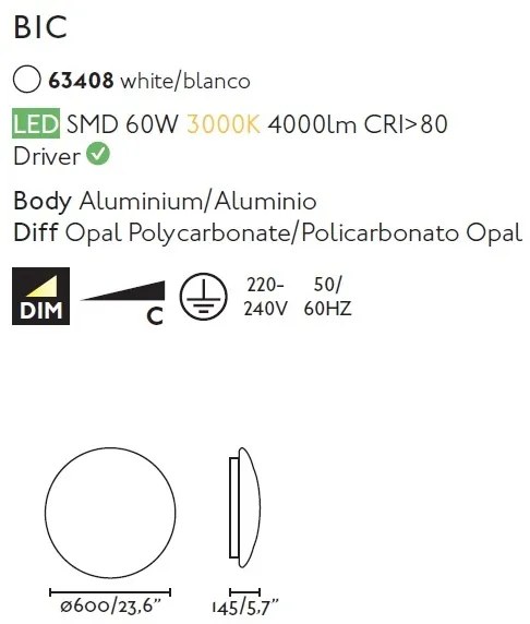 Lustra LED dimabila aplicata 60cm BIC 60W 63408