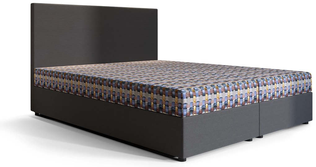 Pat matrimonial Boxspring 140 cm Skonto (gri deschis + motiv tricotat) ( cu saltea și sp. depozitare). 1047347