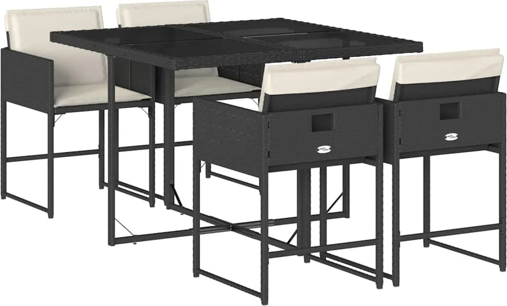 vidaXL Set mobilier de grădină cu perne, 5 piese, negru, poliratan