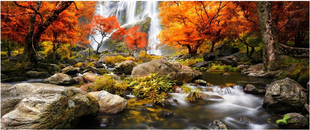 Tablou - Cascade în peisaj de toamnă, portocaliu (120x50 cm)