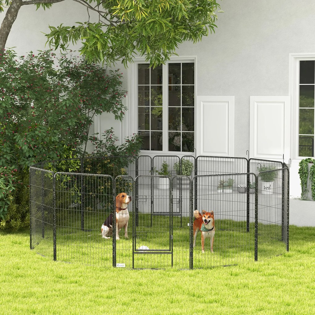 PawHut Gard pentru Câini, Incintă Modulară pentru Câini din 8 Secții pentru Interior și Exterior, 80x100 cm, Negru | Aosom Romania