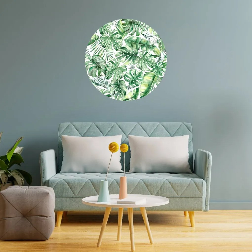PIPPER. Autocolant circular de perete „Frunze tropicale” mărimea: 60cm