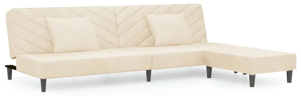 3081841 vidaXL Canapea extensibilă 2 locuri, 2 perne&taburet, crem, catifea