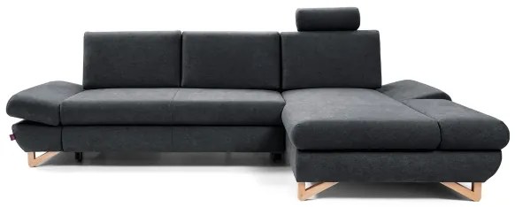 Colțar extensibil AVESTA, tapițat, în configurație L, cu spațiu de depozitare, pe partea dreaptă, antracit