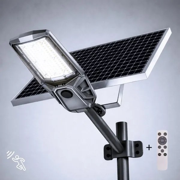 Lampă stradală LED reglabilă cu senzor și panou solar KOBRA, 400 W / 24.000 mAh, IP65, antracit + telecomandă