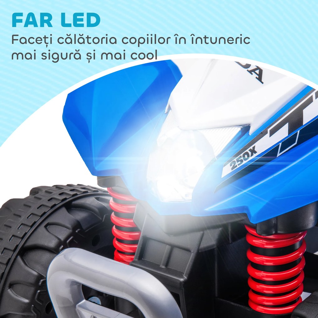 AIYAPLAY ATV Electric pentru Copii 18-36 Luni cu Lumini LED, Claxon și Pedale, 65.5x38.5x43.5 cm, Albastru | Aosom Romania