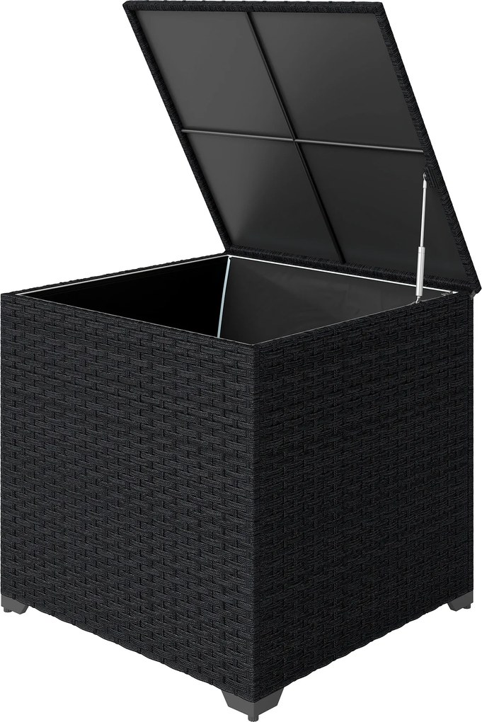 Outsunny Cufăr de depozitare exterior din ratan de 253 L cu tijă hidraulică, căptușeală cu fermoar și cadru din oțel, Negru | Aosom Romania