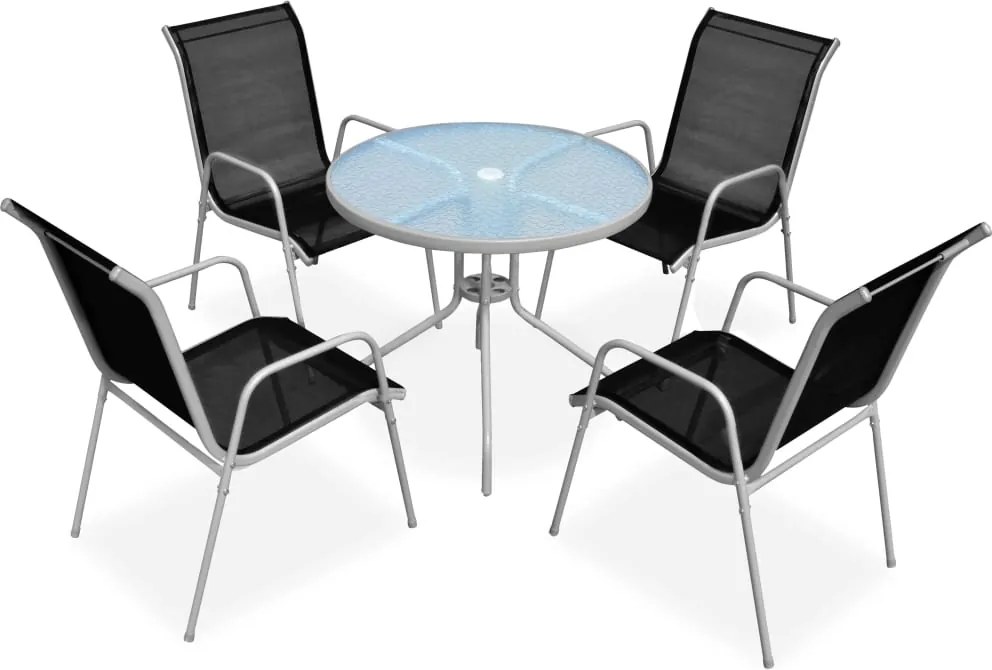 vidaXL Set mobilier de exterior, 5 piese, negru, oțel