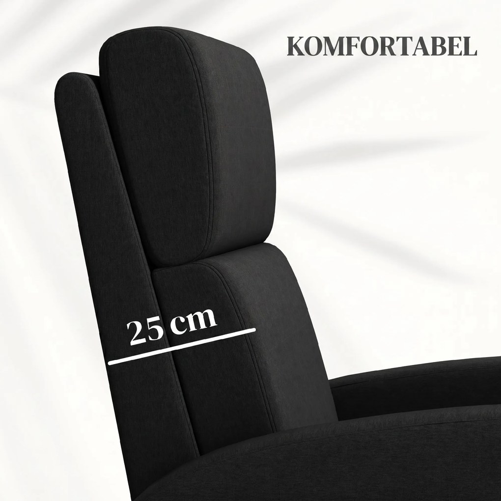 HOMCOM Fotoliu Relax Rabatabil Manual 160° cu Suport pentru Picioare, Fotoliu Ergonomic Tapițat cu Aspect de In pentru Dormitor, Birou, Living și Sufragerie, Negru | Aosom Romania