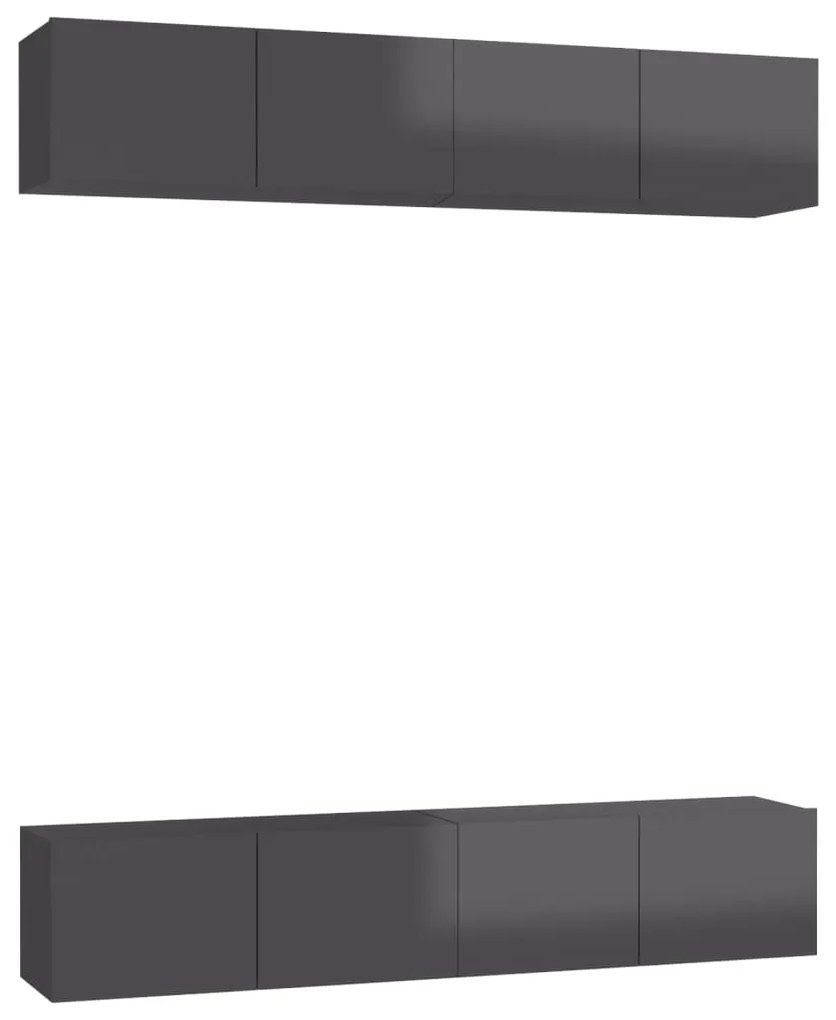 3079480 vidaXL Dulapuri TV, 4 buc, gri extralucios 80x30x30 cm, lemn prelucrat