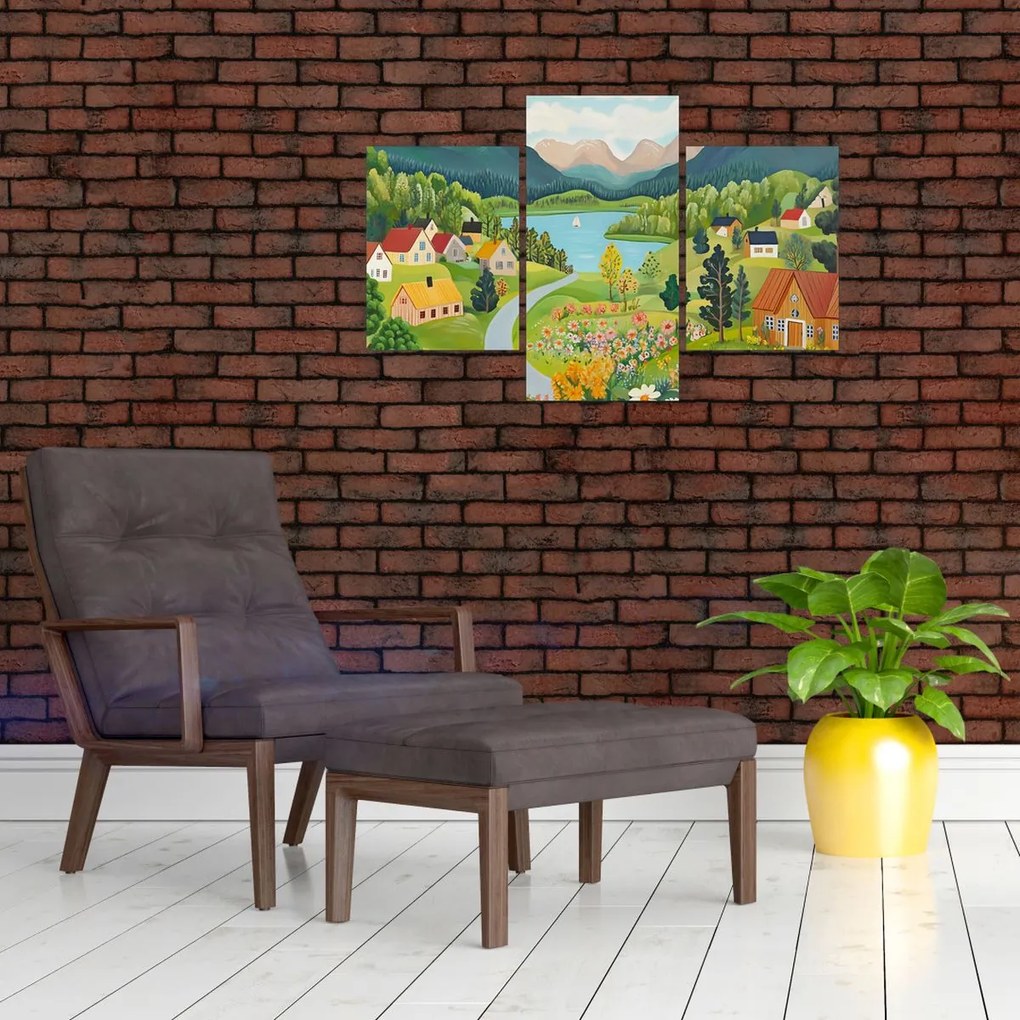 Tablou - Sat în Munți (90x60 cm)