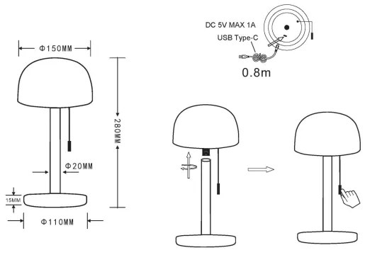 Lampă LED de masă Globo 21016N NORMAN LED/1,5W/3,7V 3000/4200/6000K argintiu