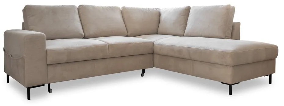 Colțar bej extensibil cu tapițerie din catifea reiată (cu colț pe partea dreaptă) Lofty Lilly – Miuform