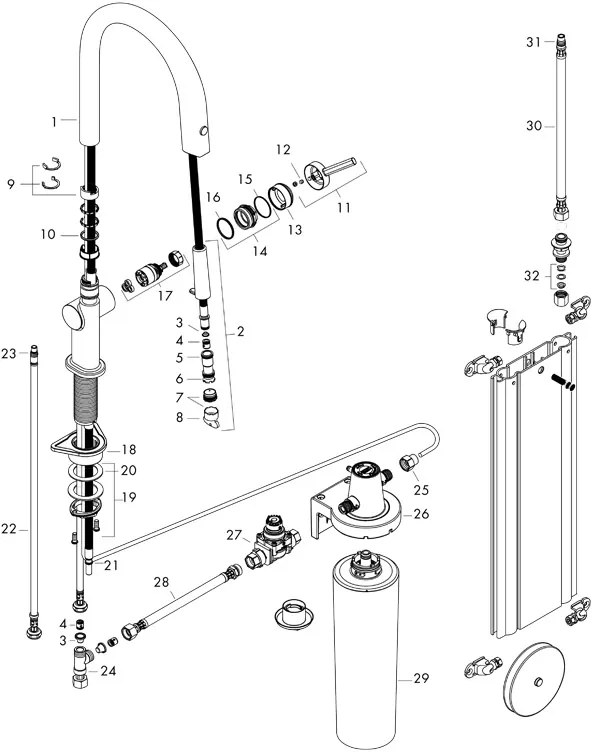 Baterie de bucatarie, Hansgrohe, Aqittura M91 210, sBox, pipa extractibila, crom