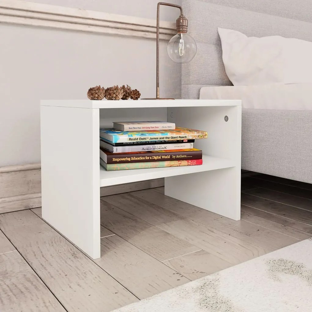 800064 vidaXL Noptiere, 2 buc., alb, 40x30x30 cm, lemn prelucrat