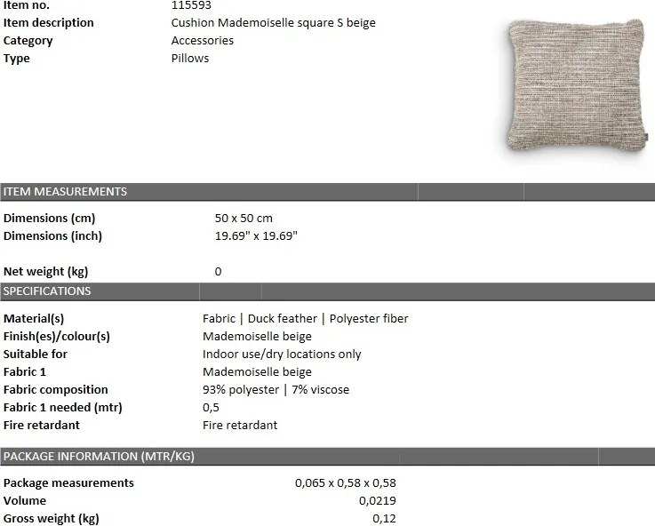 Perna decorativa LUX Mademoiselle Square S, bej 115593 HZ